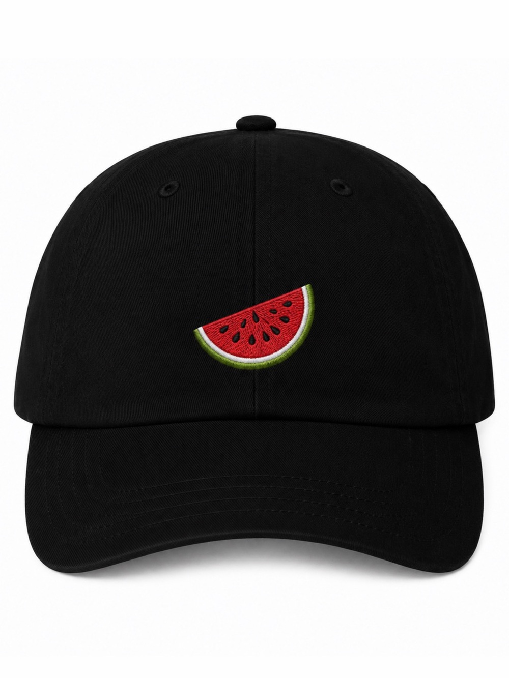 🍉 Watermelon Embroidered Black Baseball Cap Summer Tropical Fruit Velcro Strap